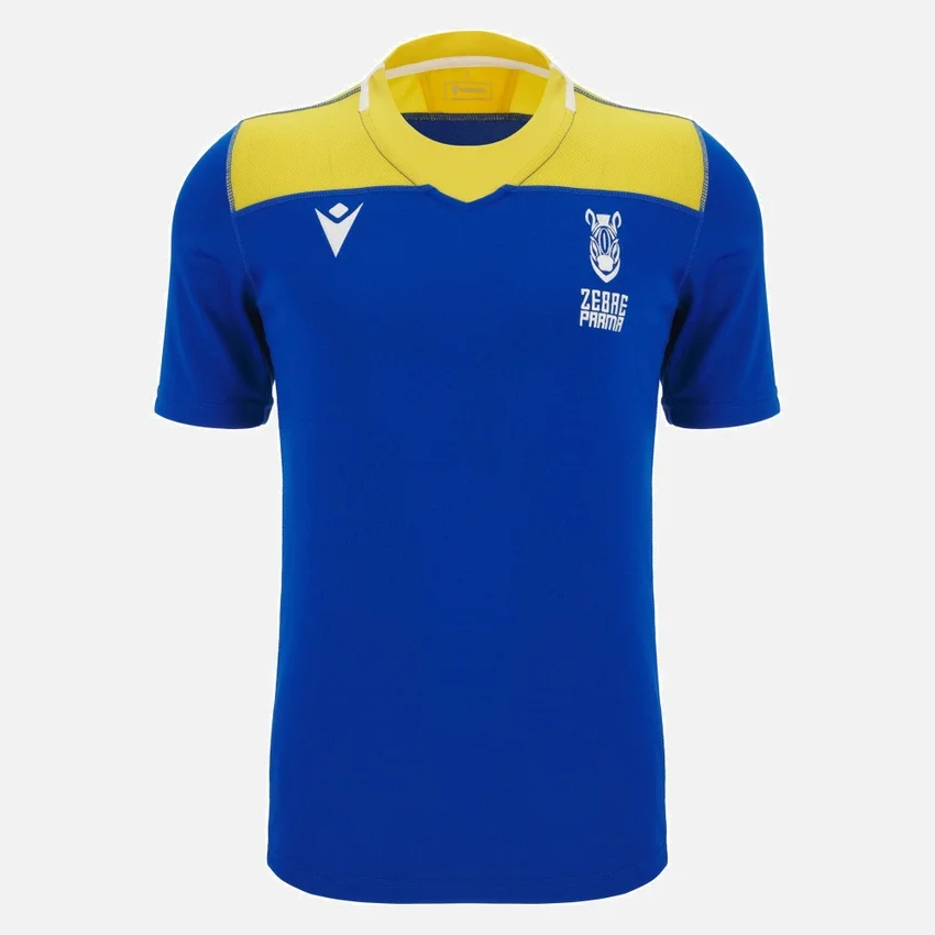 Camisas de entrenamiento para adultos Zebre Parma 2025/26 azul real/amarilla Camisas de entrenamiento para adultos Zebre Parma 2025/26 azul real/amarilla