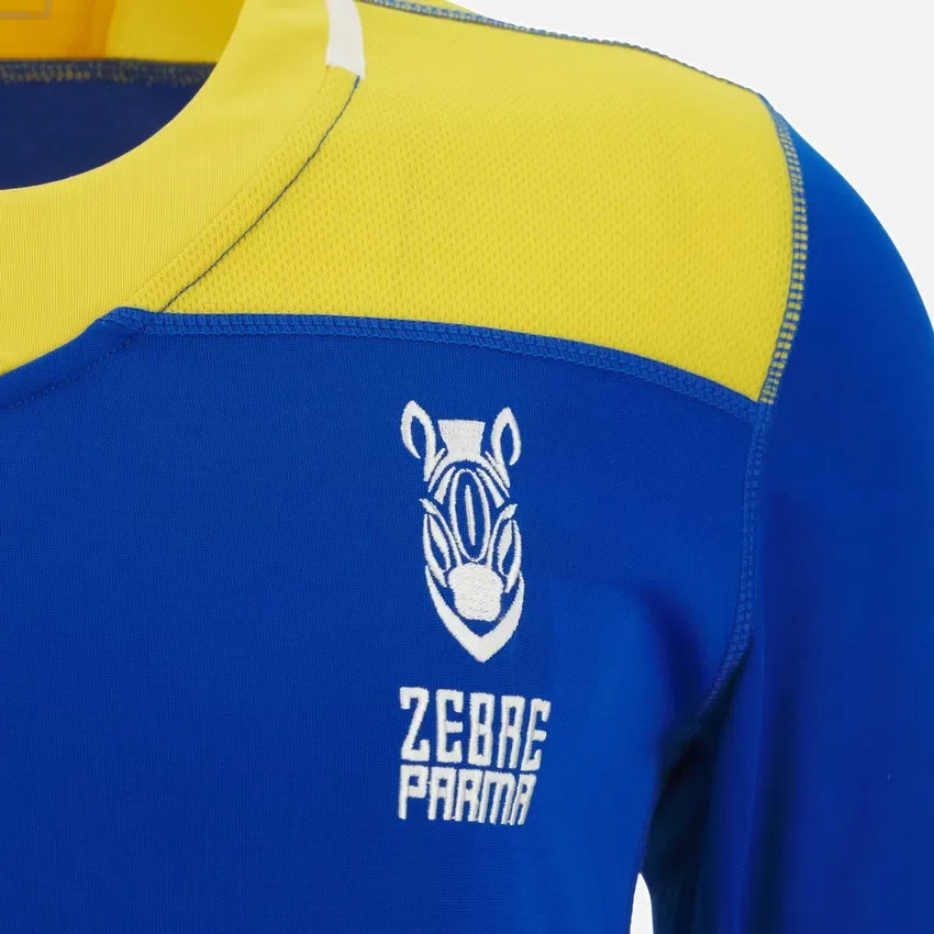 Camisas de entrenamiento para adultos Zebre Parma 2025/26 azul real/amarilla Camisas de entrenamiento para adultos Zebre Parma 2025/26 azul real/amarilla