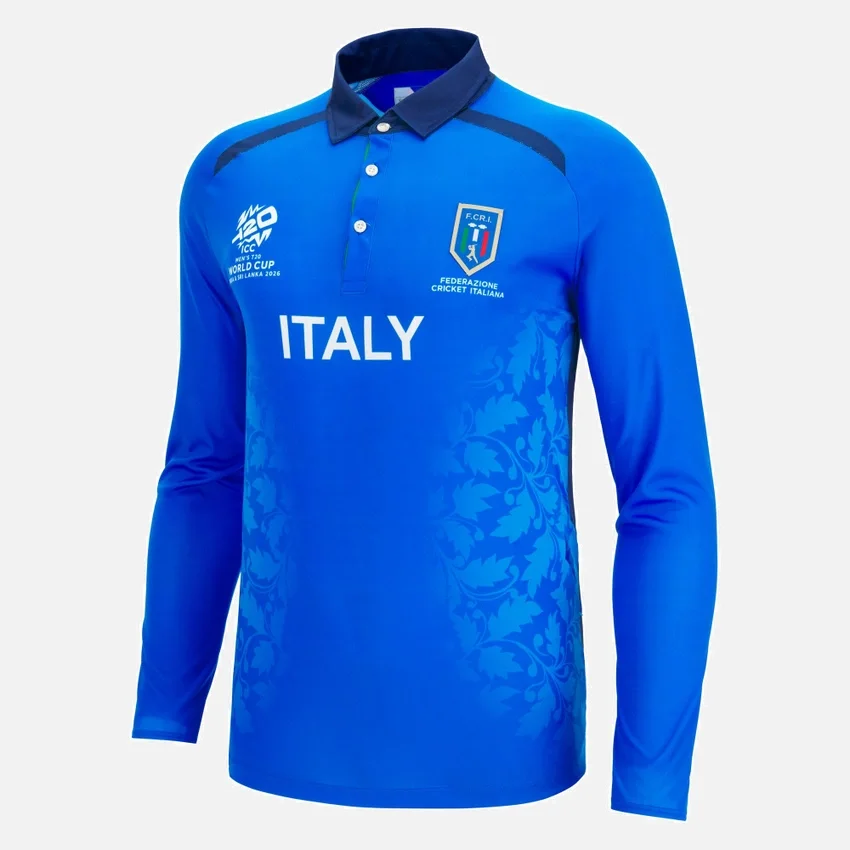 Camisas de partido con manguitos de la Federación Italiana de Críquet para la Copa del Mundo de 2026 Camisas de partido con manguitos de la Federación Italiana de Críquet para la Copa del Mundo de 2026