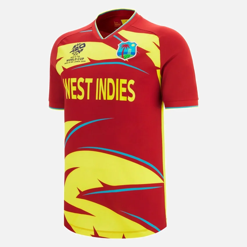 Camisas de partido T-20 de la selección de críquet de las Indias Occidentales para la Copa del Mundo de 2026 Camisas de partido T-20 de la selección de críquet de las Indias Occidentales para la Copa del Mundo de 2026