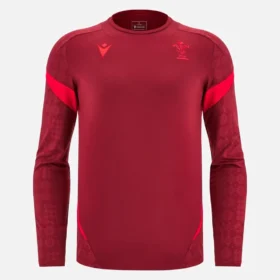 Camiseta de entrenamiento con manguitos Welsh Rugby 2025/26 en rojo intenso