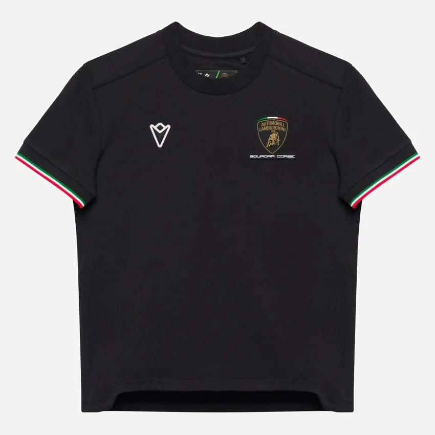 Camiseta deportiva tricolor negra para niño de Automobili Lamborghini Squadra Corse Camiseta deportiva tricolor negra para niño de Automobili Lamborghini Squadra Corse